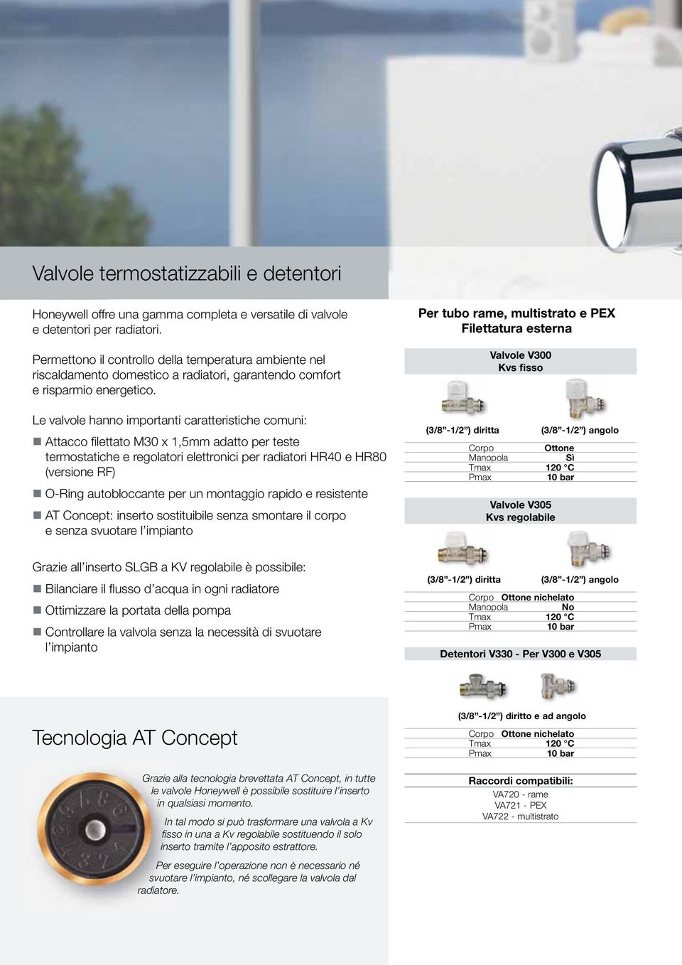 Le valvole hanno importanti caratteristiche comuni: Attacco fi lettato M30 x 1,5mm adatto per teste termostatiche e regolatori elettronici per radiatori HR40 e HR80 (versione RF) O-Ring autobloccante