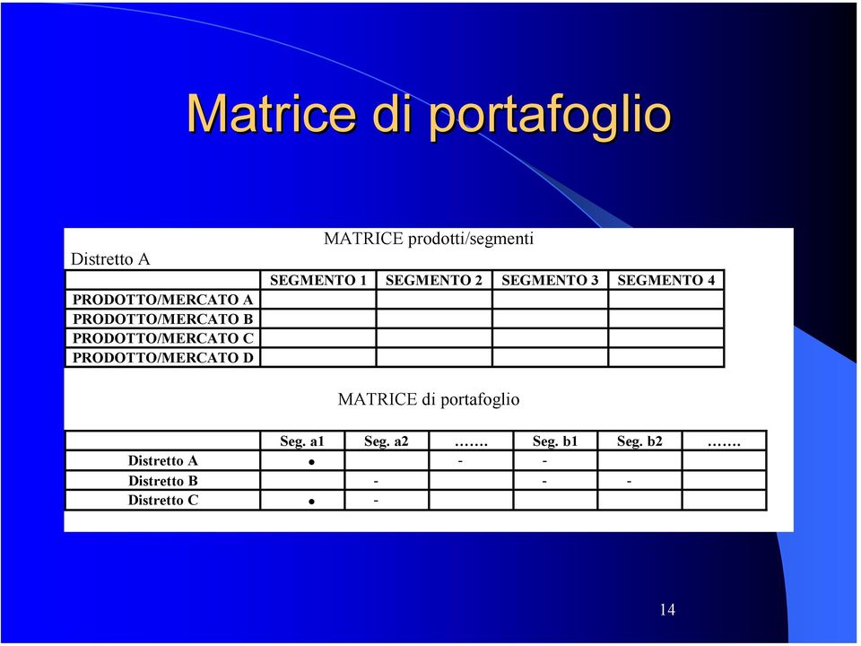 SEGMENTO 1 SEGMENTO 2 SEGMENTO 3 SEGMENTO 4 MATRICE di portafoglio Seg.