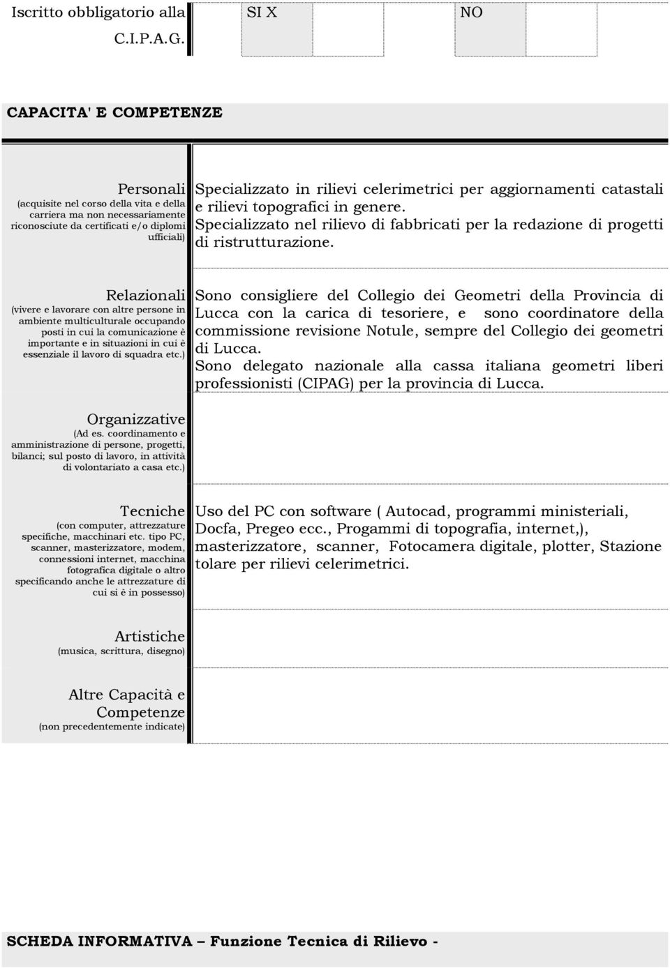 celerimetrici per aggiornamenti catastali e rilievi topografici in genere. Specializzato nel rilievo di fabbricati per la redazione di progetti di ristrutturazione.