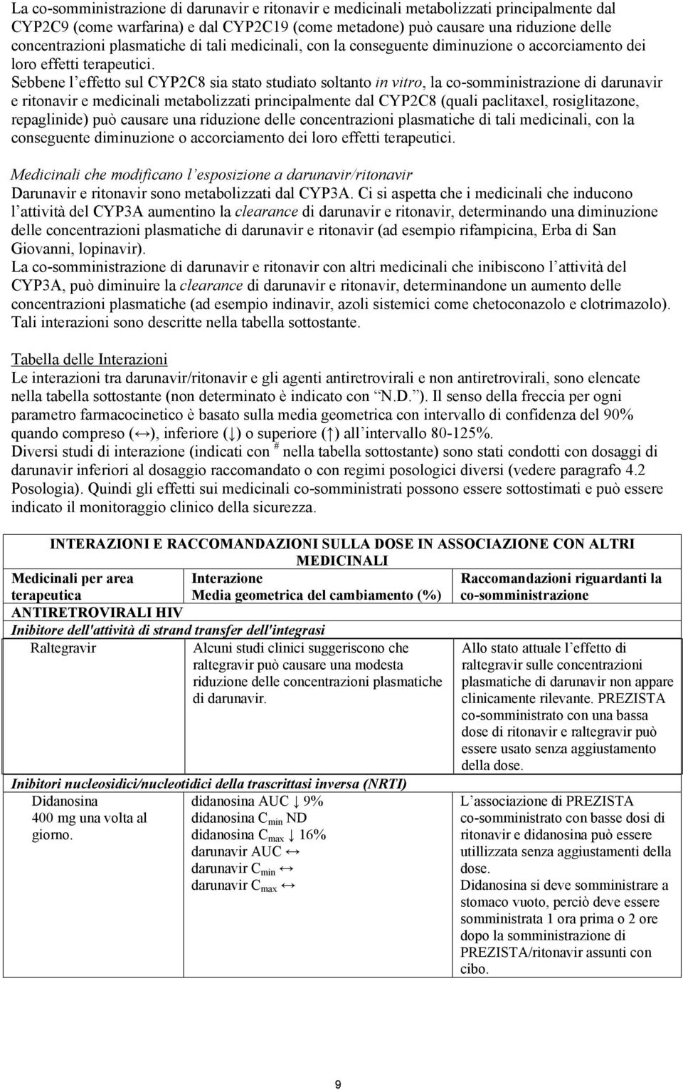 Sebbene l effetto sul CYP2C8 sia stato studiato soltanto in vitro, la co-somministrazione di darunavir e ritonavir e medicinali metabolizzati principalmente dal CYP2C8 (quali paclitaxel,