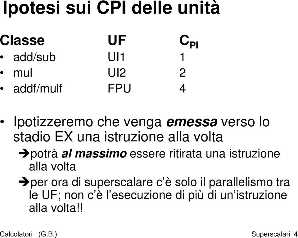 essere ritirata una istruzione alla volta per ora di superscalare c è solo il parallelismo