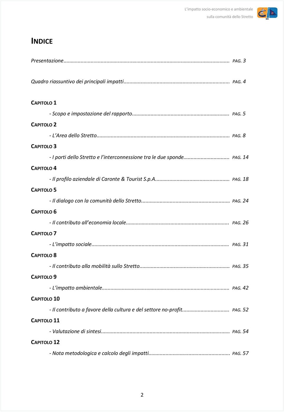 .. PAG. 31 CAPITOLO 8 - Il contributo alla mobilità sullo Stretto... PAG. 35 CAPITOLO 9 - L impatto ambientale... PAG. 42 CAPITOLO 10 - Il contributo a favore della cultura e del settore no-profit.