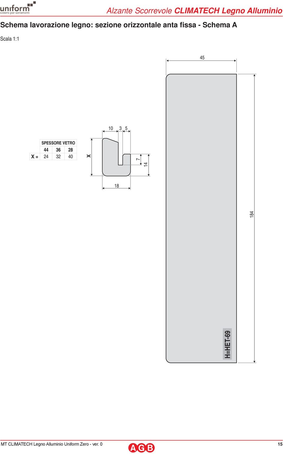 orizzontale anta fissa - Schema A Scala 1:1 45 10