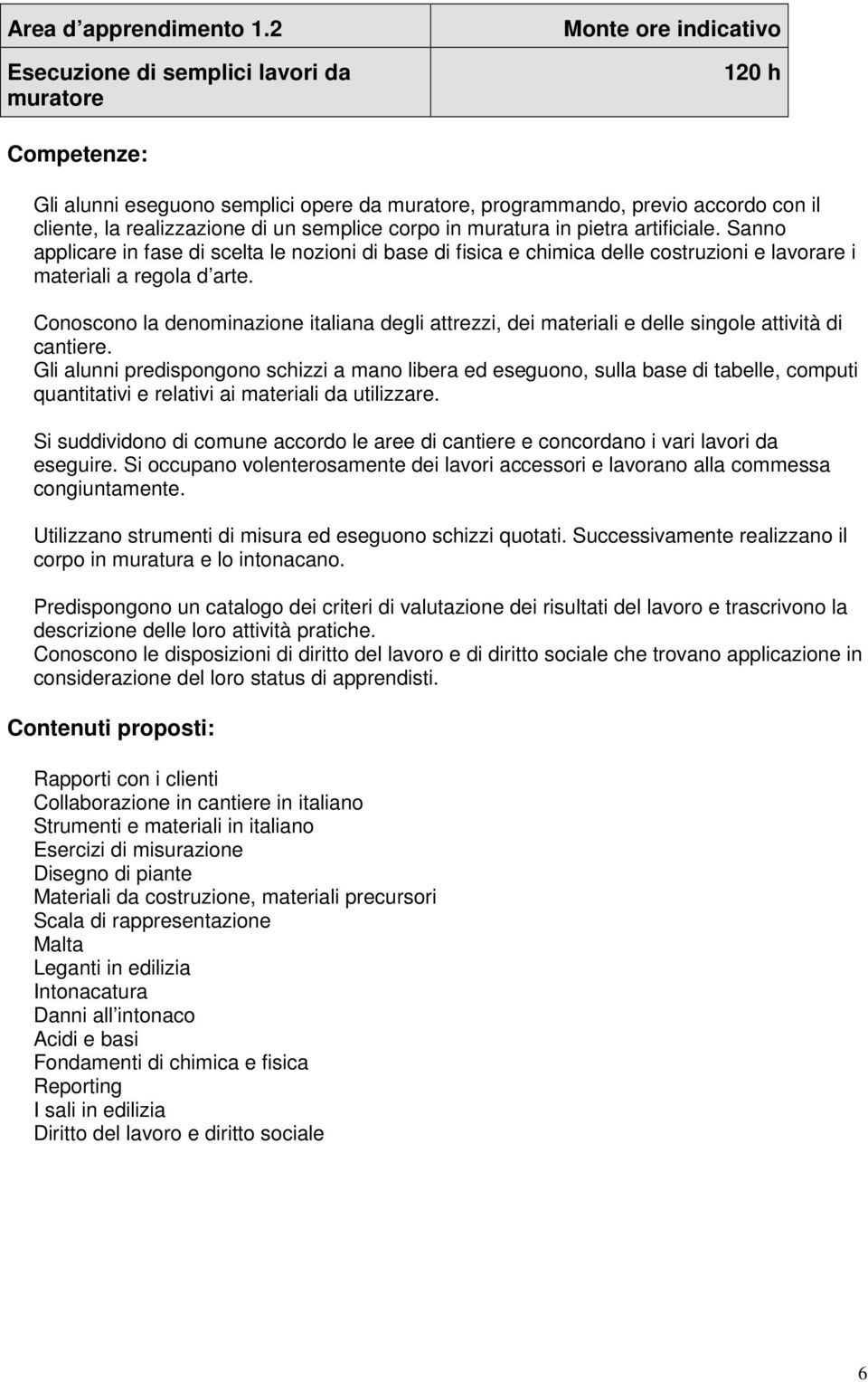 pietra artificiale. Sanno applicare in fase di scelta le nozioni di base di fisica e chimica delle costruzioni e lavorare i materiali a regola d arte.