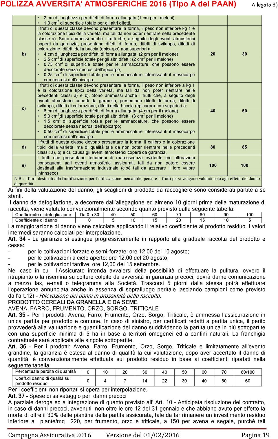 Sono ammessi anche i frutti che, a seguito degli eventi atmosferici coperti da garanzia, presentano difetti di forma, difetti di sviluppo, difetti di colorazione, difetti della buccia (epicarpo) non