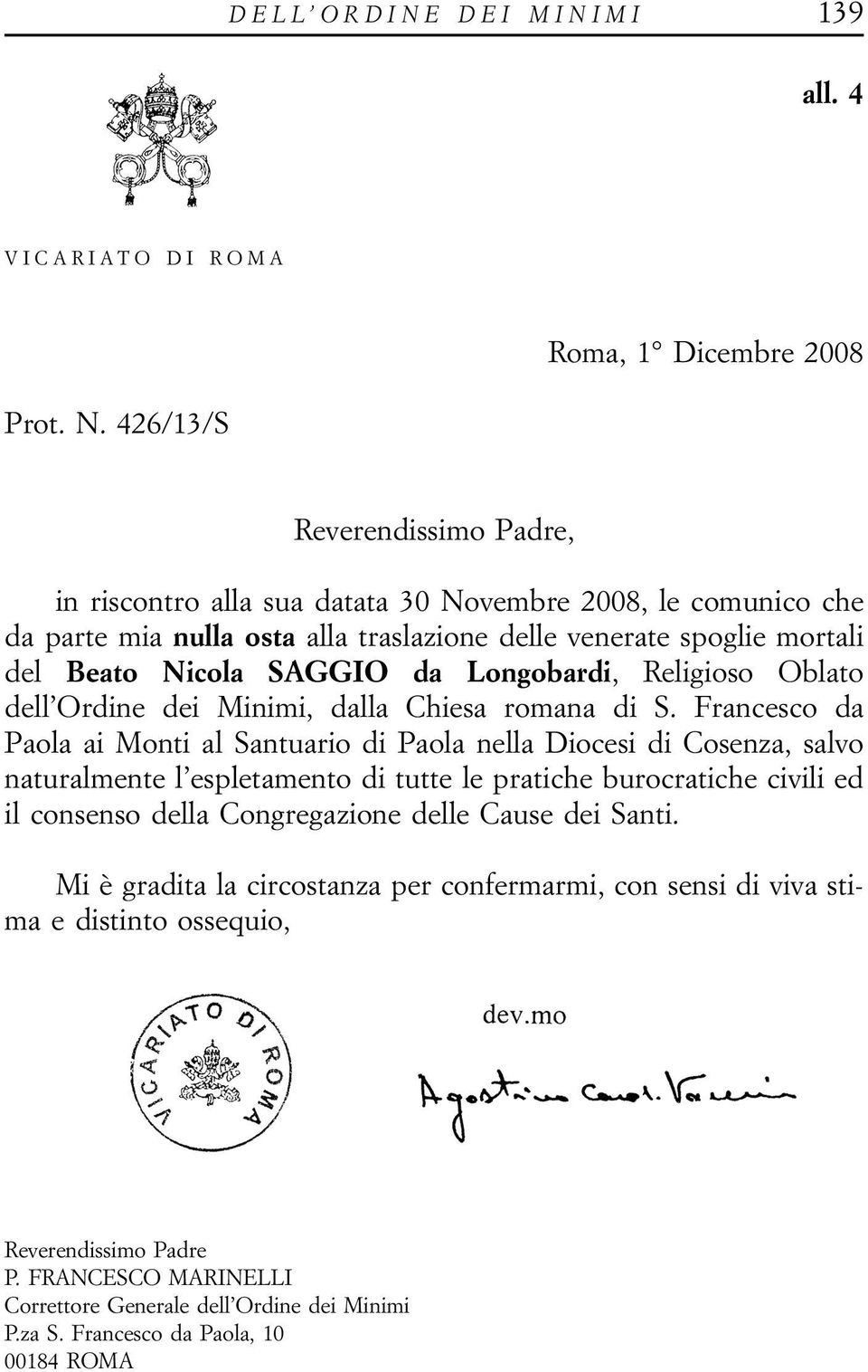 Beato Nicola SAGGIO da Longobardi, Religioso Oblato dell Ordine dei Minimi, dalla Chiesa romana di S.