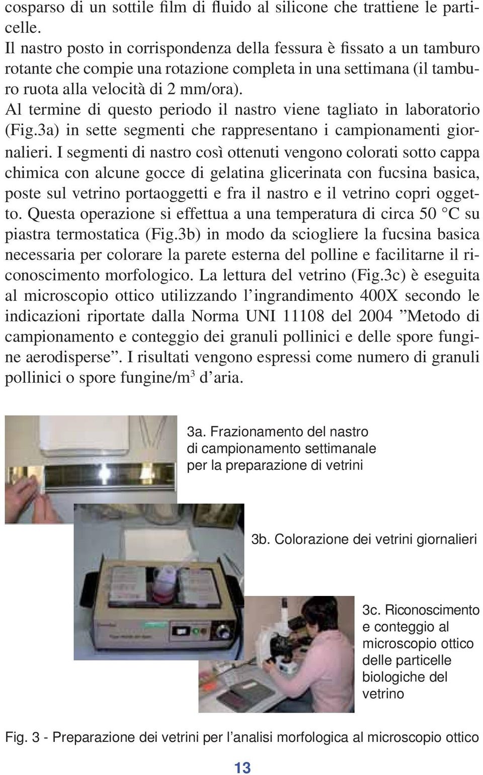 Al termine di questo periodo il nastro viene tagliato in laboratorio (Fig.3a) in sette segmenti che rappresentano i campionamenti giornalieri.