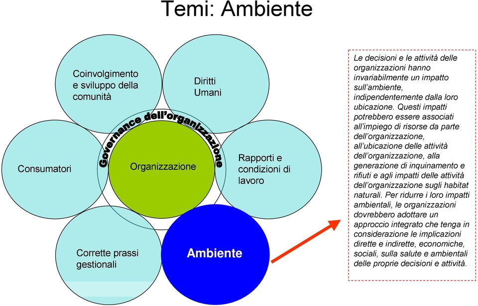 Questi impatti potrebbero essere associati all impiego di risorse da parte dell organizzazione, all ubicazione delle attività dell organizzazione, alla generazione di inquinamento e rifiuti e agli