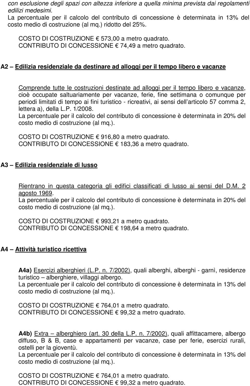 A2 Edilizia residenziale da destinare ad alloggi per il tempo libero e vacanze Comprende tutte le costruzioni destinate ad alloggi per il tempo libero e vacanze, cioè occupate saltuariamente per