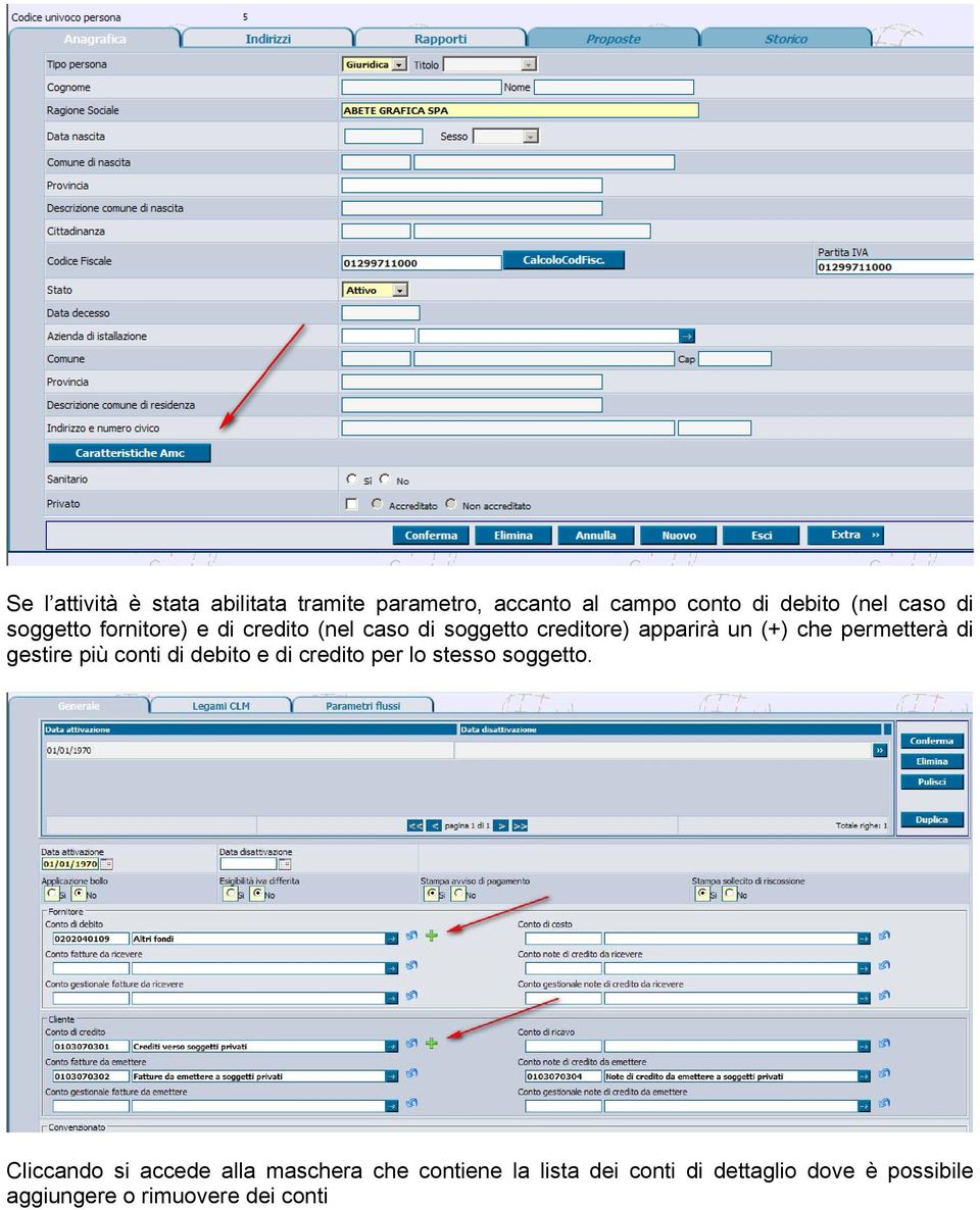 di gestire più conti di debito e di credito per lo stesso soggetto.