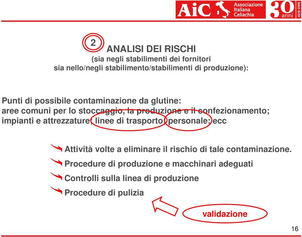 impianti e attrezzature; linee di trasporto; personale; ecc Attività volte a eliminare il rischio di tale