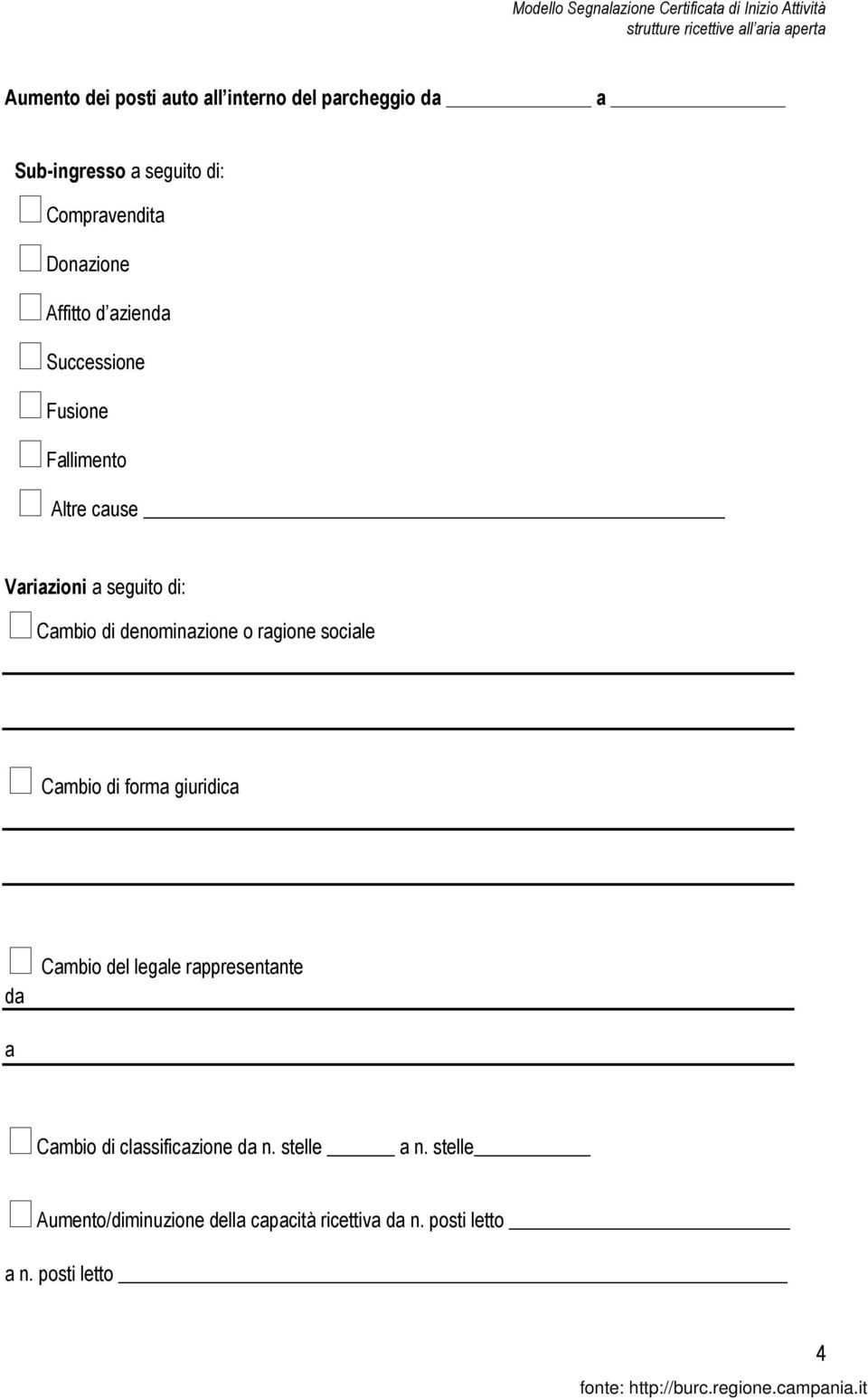 denominazione o ragione sociale Cambio di forma giuridica Cambio del legale rappresentante da a Cambio di