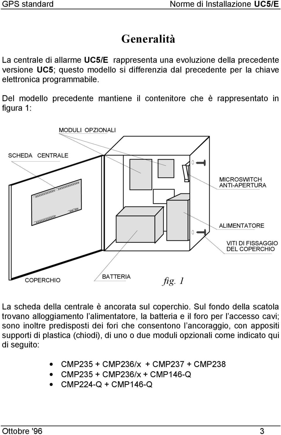 BATTERIA fig. La scheda della centrale è ancorata sul coperchio.