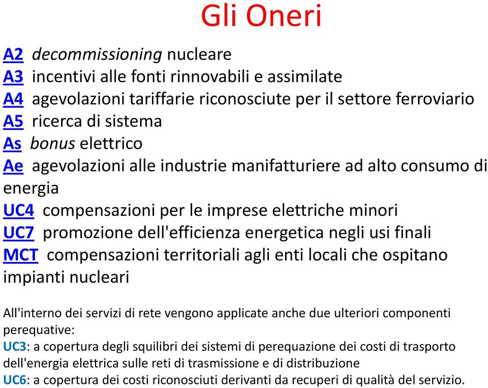 territoriali agli enti locali che ospitano impianti nucleari All'interno dei servizi di rete vengono applicate anche due ulteriori componenti perequative: UC3: a copertura degli squilibri dei