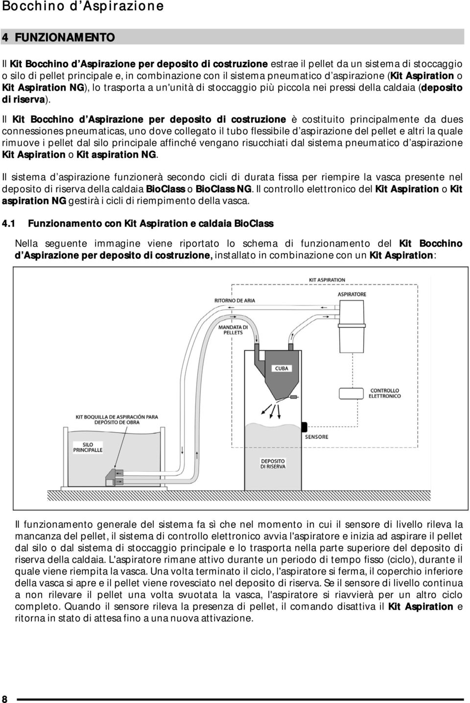 Il Kit Bocchino d Aspirazione per deposito di costruzione è costituito principalmente da dues connessiones pneumaticas, uno dove collegato il tubo flessibile d aspirazione del pellet e altri la quale