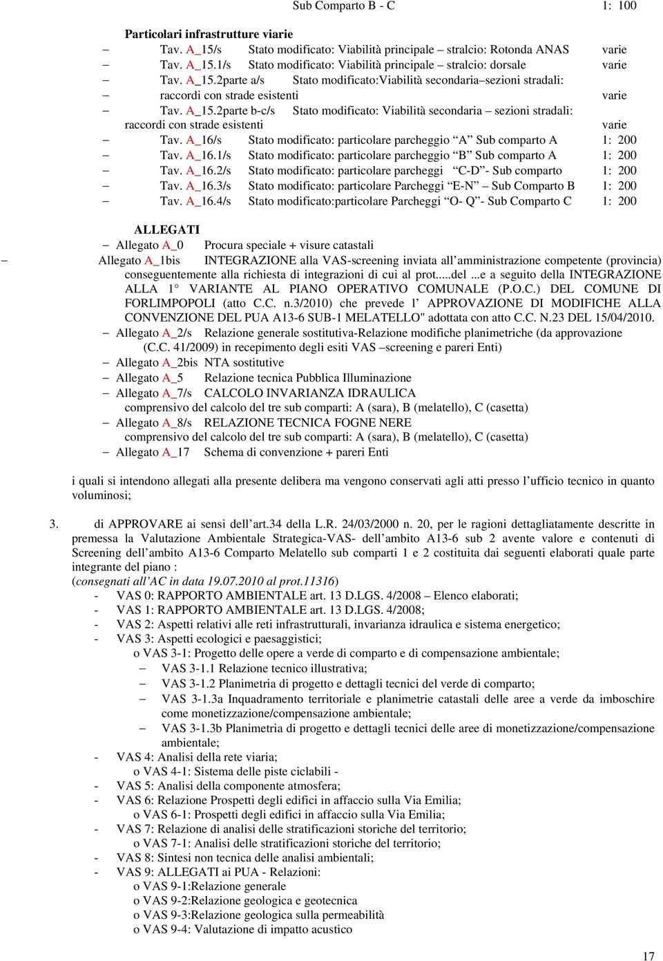 2parte b-c/s Stato modificato: Viabilità secondaria sezioni stradali: raccordi con strade esistenti varie Tav. A_16/s Stato modificato: particolare parcheggio A Sub comparto A 1: 200 Tav. A_16.1/s Stato modificato: particolare parcheggio B Sub comparto A 1: 200 Tav.