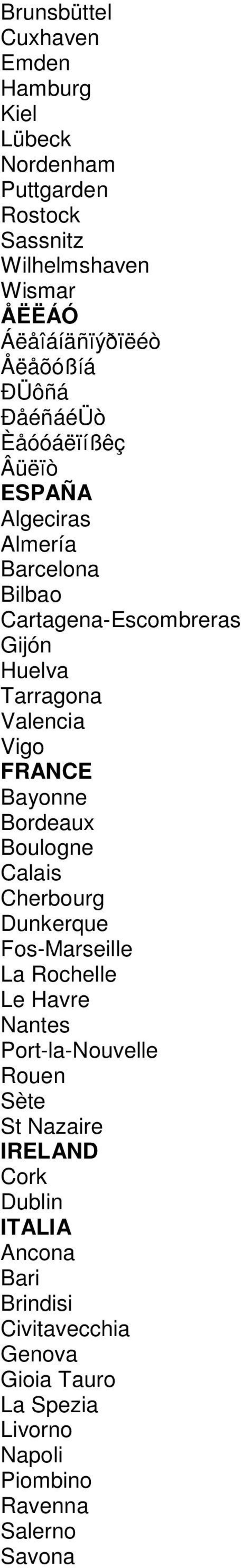 FRANCE Bayonne Bordeaux Boulogne Calais Cherbourg Dunkerque Fos-Marseille La Rochelle Le Havre Nantes Port-la-Nouvelle Rouen Sète St