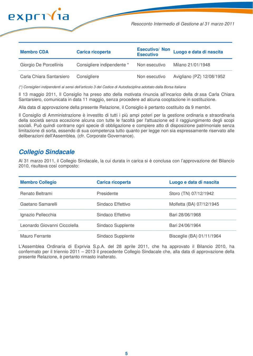 della motivata rinuncia all incarico della dr.ssa Carla Chiara Santarsiero, comunicata in data 11 maggio, senza procedere ad alcuna cooptazione in sostituzione.