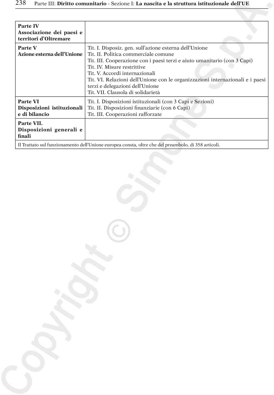 Cooperazione con i paesi terzi e aiuto umanitario (con 3 Capi) Tit. IV. Misure restrittive Tit. V. Accordi internazionali Tit. VI.