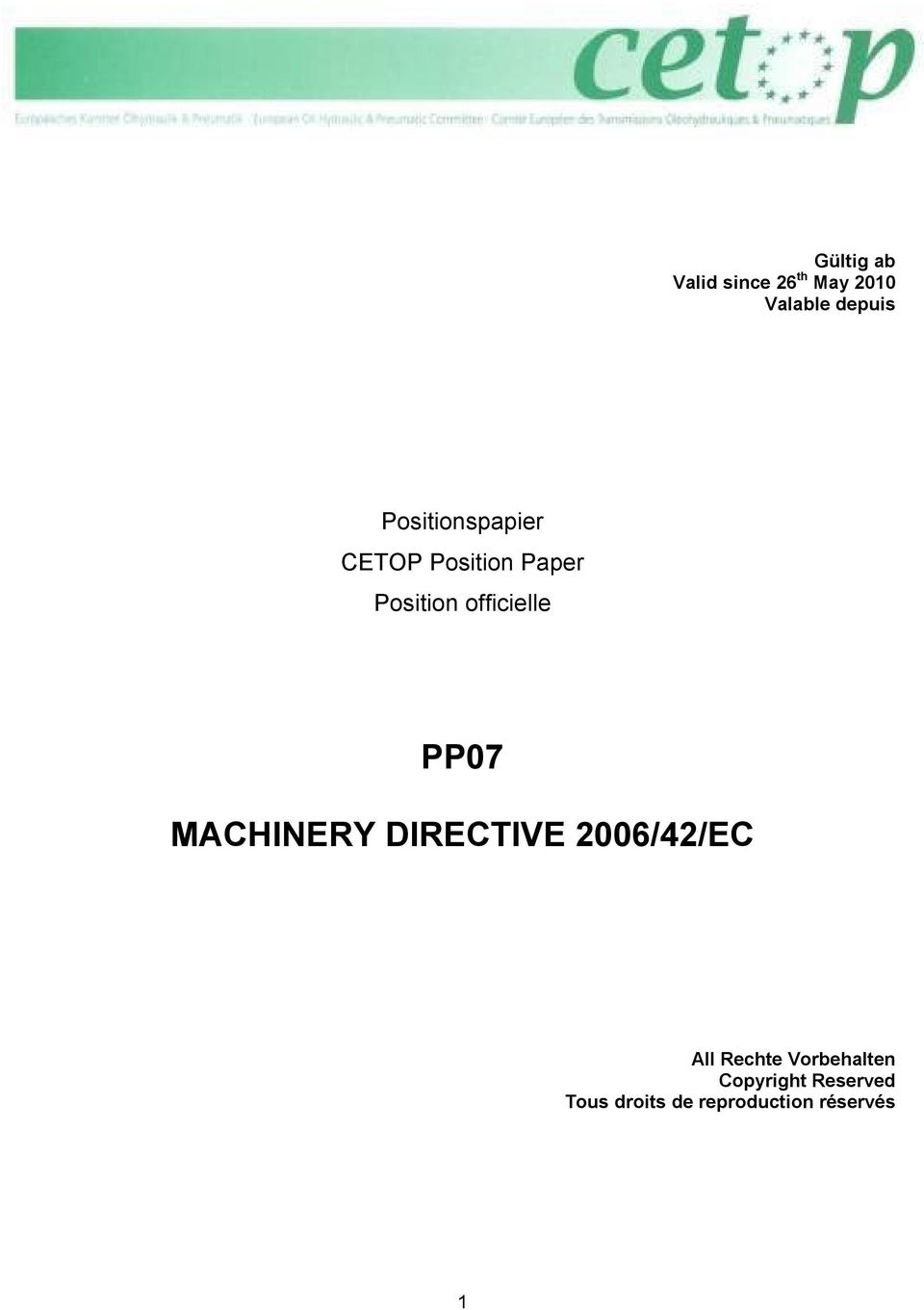 PP07 MACHINERY DIRECTIVE 2006/42/EC All Rechte