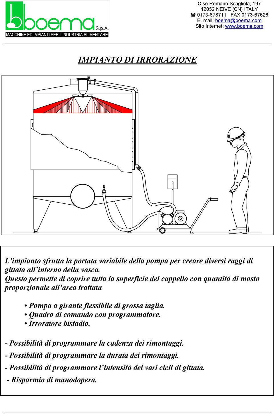 flessibile di grossa taglia. Quadro di comando con programmatore. Irroratore bistadio.