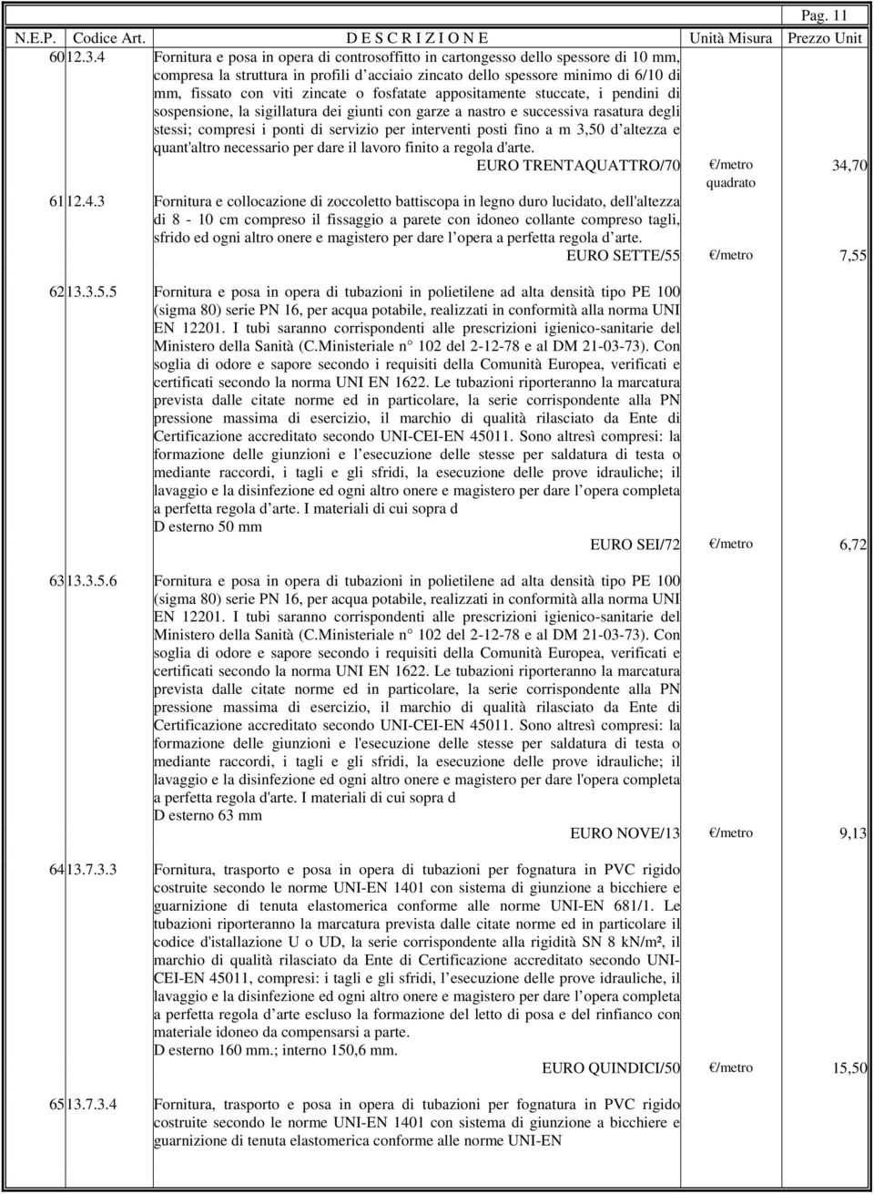 o fosfatate appositamente stuccate, i pendini di sospensione, la sigillatura dei giunti con garze a nastro e successiva rasatura degli stessi; compresi i ponti di servizio per interventi posti fino a