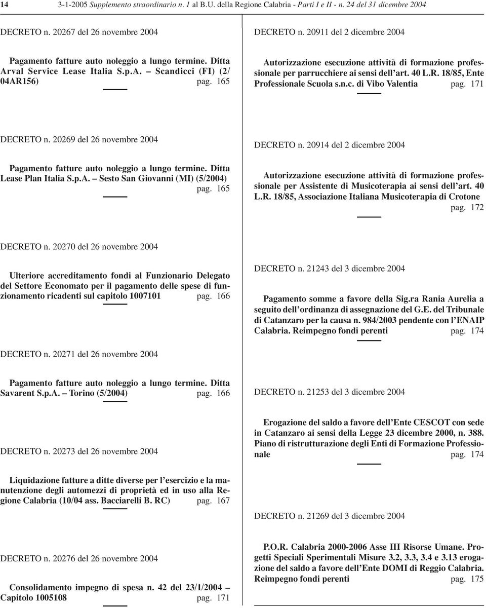 165 Autorizzazione esecuzione attività di formazione professionale per parrucchiere ai sensi dell art. 40 L.R. 18/85, Ente Professionale Scuola s.n.c. di Vibo Valentia pag. 171 DECRETO n.