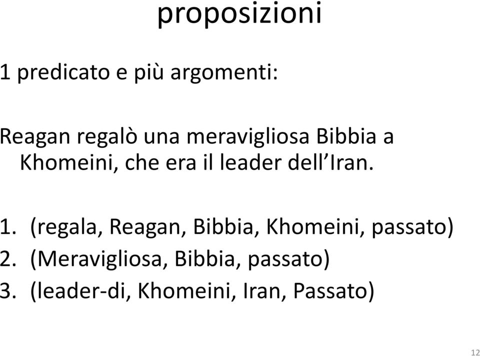 1. (regala, Reagan, Bibbia, Khomeini, passato) 2.