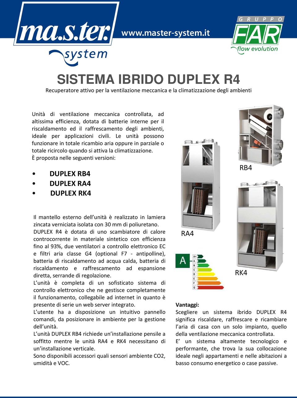 Le unità possono funzionare in totale ricambio aria oppure in parziale o totale ricircolo quando si attiva la climatizzazione.