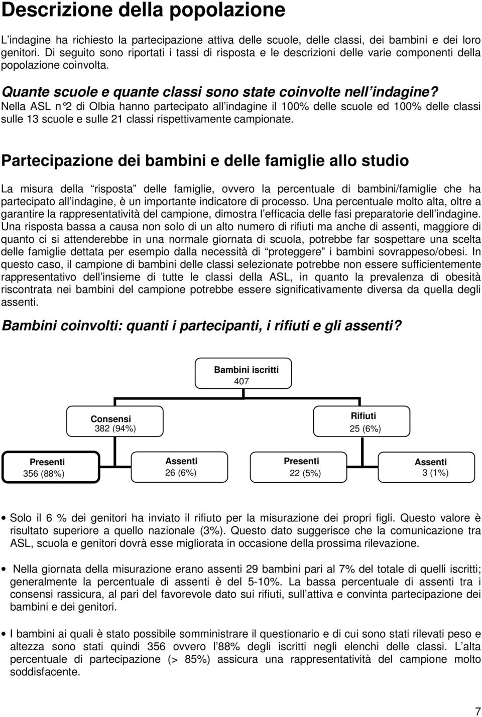 Nella ASL n 2 di Olbia hanno partecipato all indagi ne il 1% delle scuole ed 1% delle classi sulle 13 scuole e sulle 21 classi rispettivamente campionate.