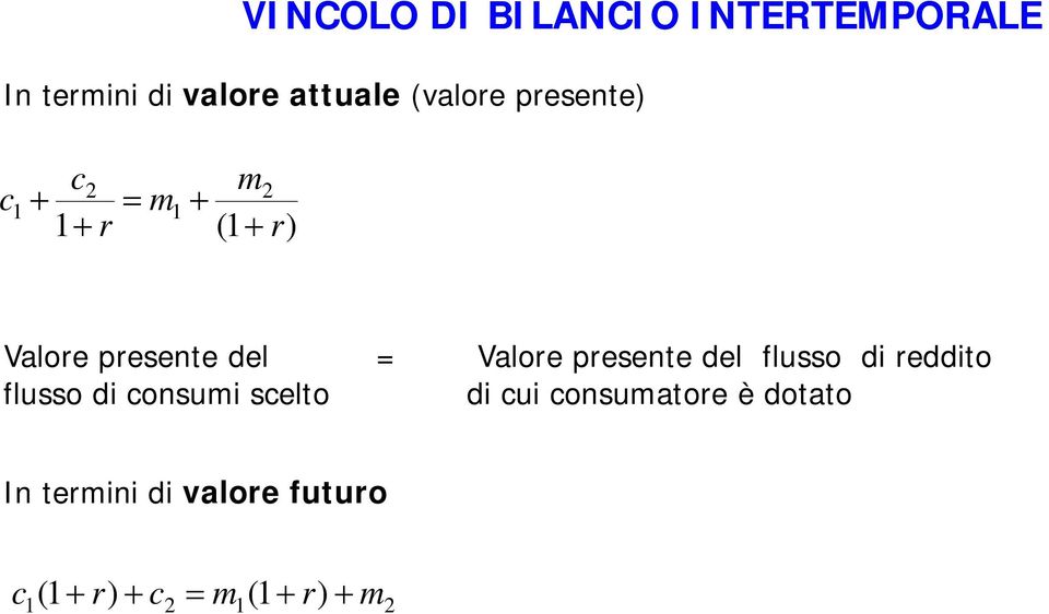 Valore presente del flusso di reddito flusso di consumi scelto di