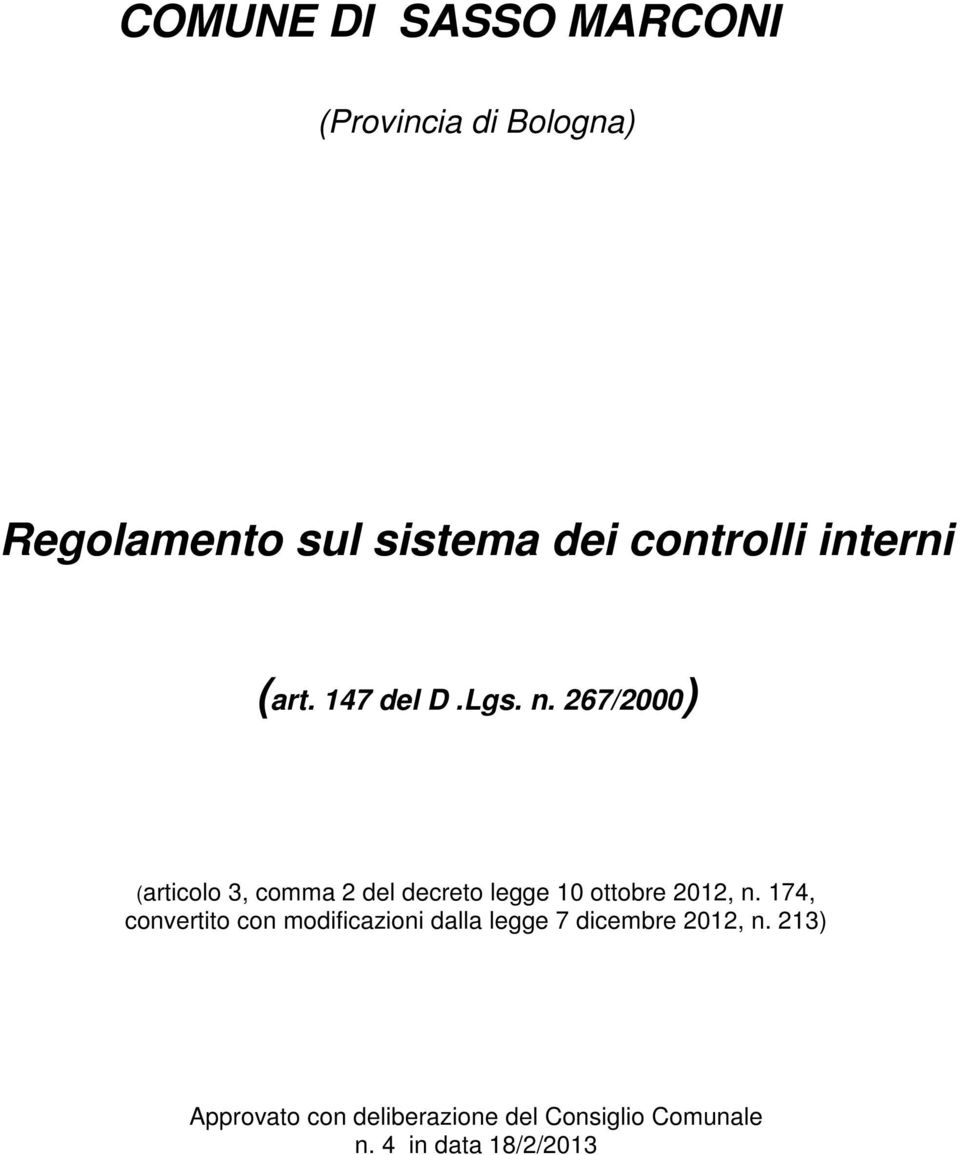 267/2000) (articolo 3, comma 2 del decreto legge 10 ottobre 2012, n.