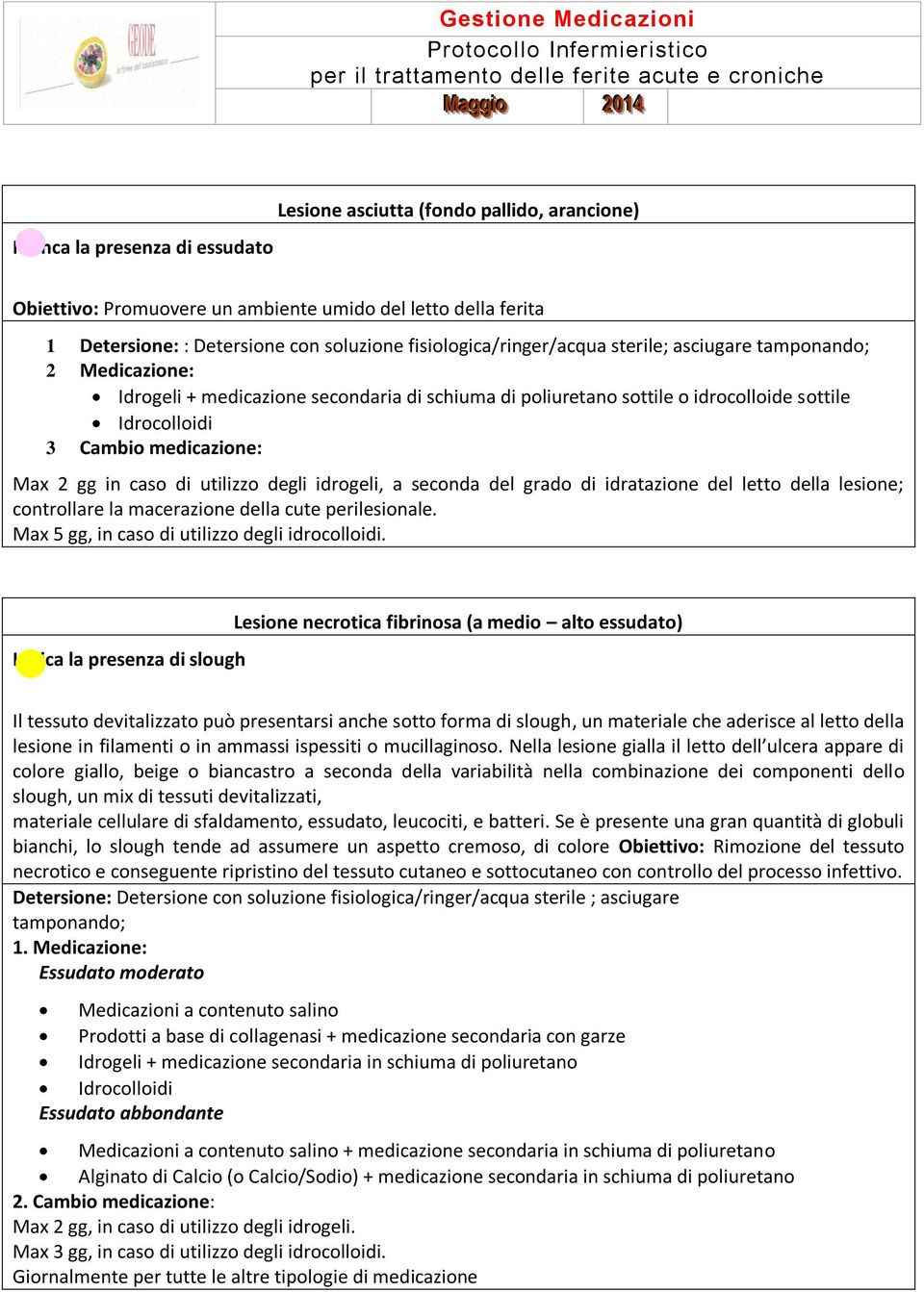 Max 2 gg in caso di utilizzo degli idrogeli, a seconda del grado di idratazione del letto della lesione; controllare la macerazione della cute perilesionale.