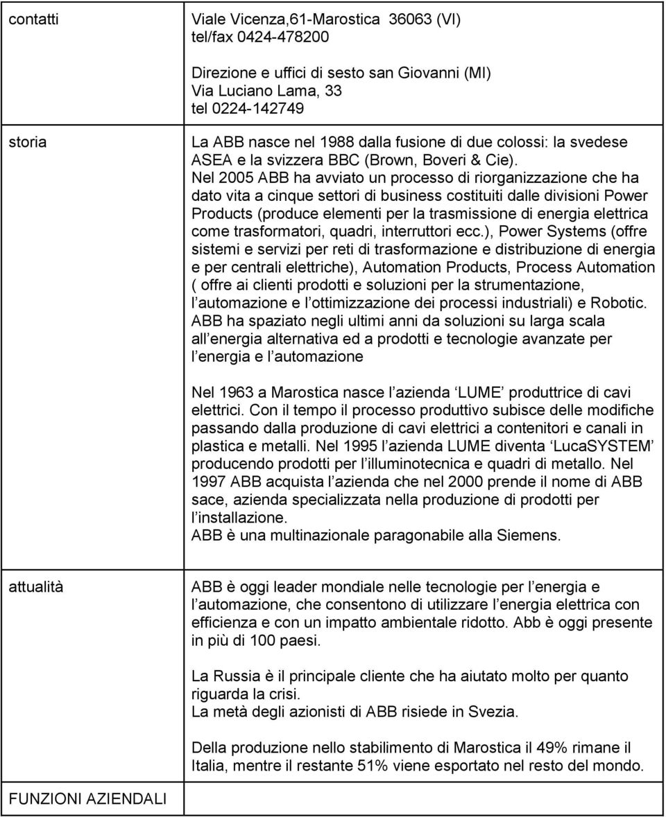 Nel 2005 ABB ha avviato un processo di riorganizzazione che ha dato vita a cinque settori di business costituiti dalle divisioni Power Products (produce elementi per la trasmissione di energia