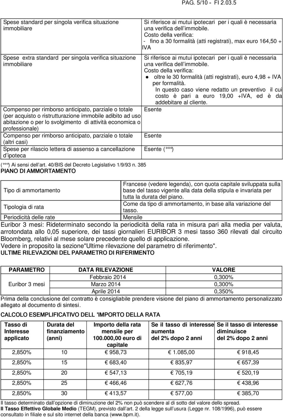 ristrutturazione immobile adibito ad uso abitazione o per lo svolgimento di attività economica o professionale) Compenso per rimborso anticipato, parziale o totale (altri casi) Spese per rilascio