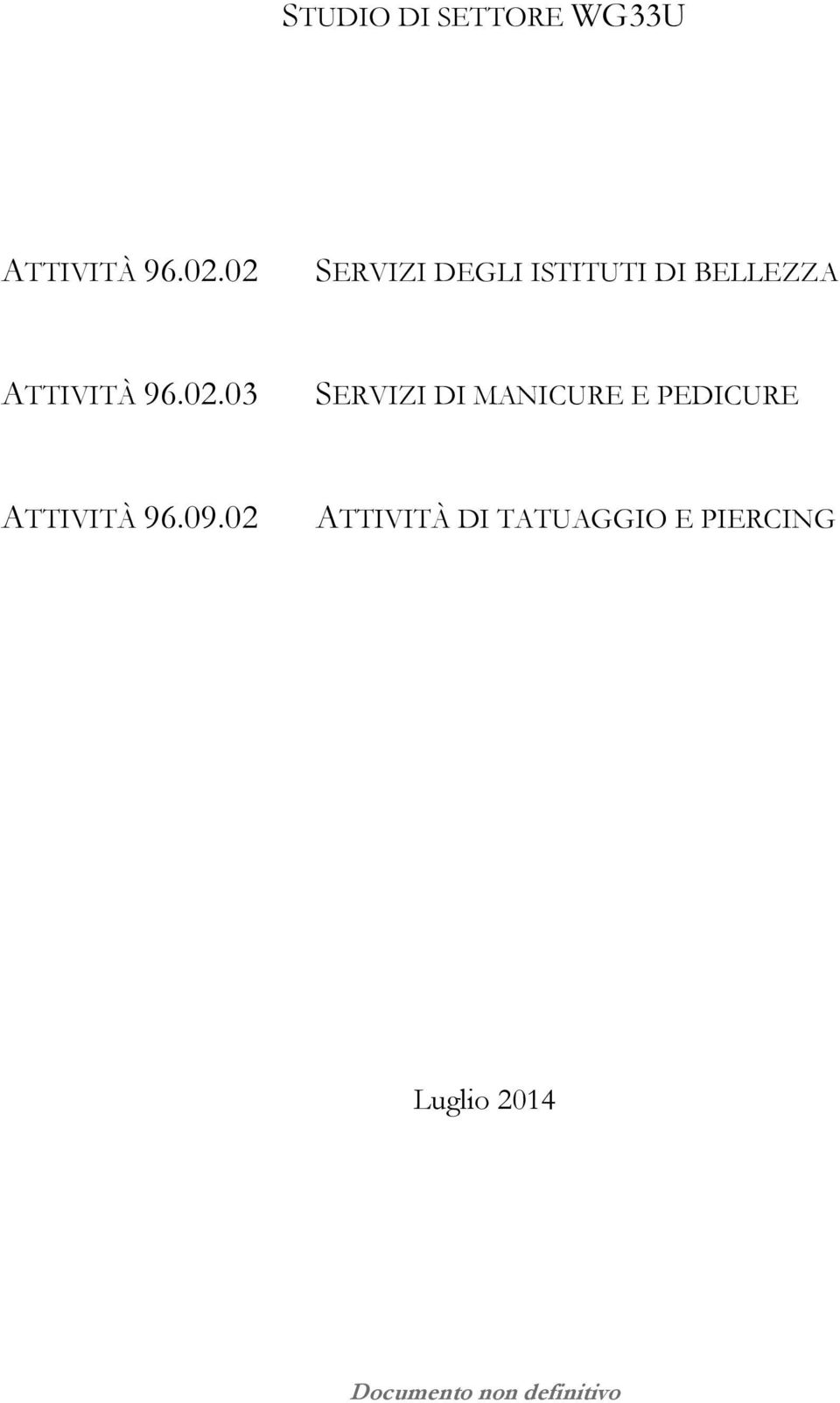 09.02 ATTIVITÀ DI TATUAGGIO E PIERCING Luglio 2014