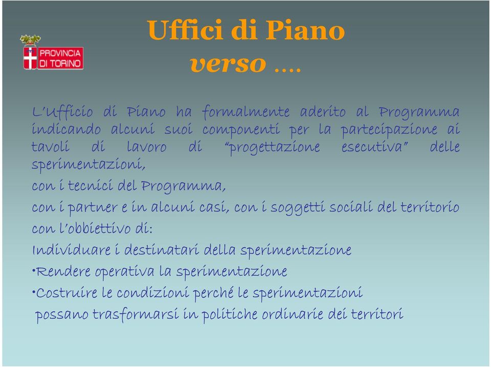 di progettazione esecutiva delle sperimentazioni, con i tecnici del Programma, con i partner e in alcuni casi, con i soggetti