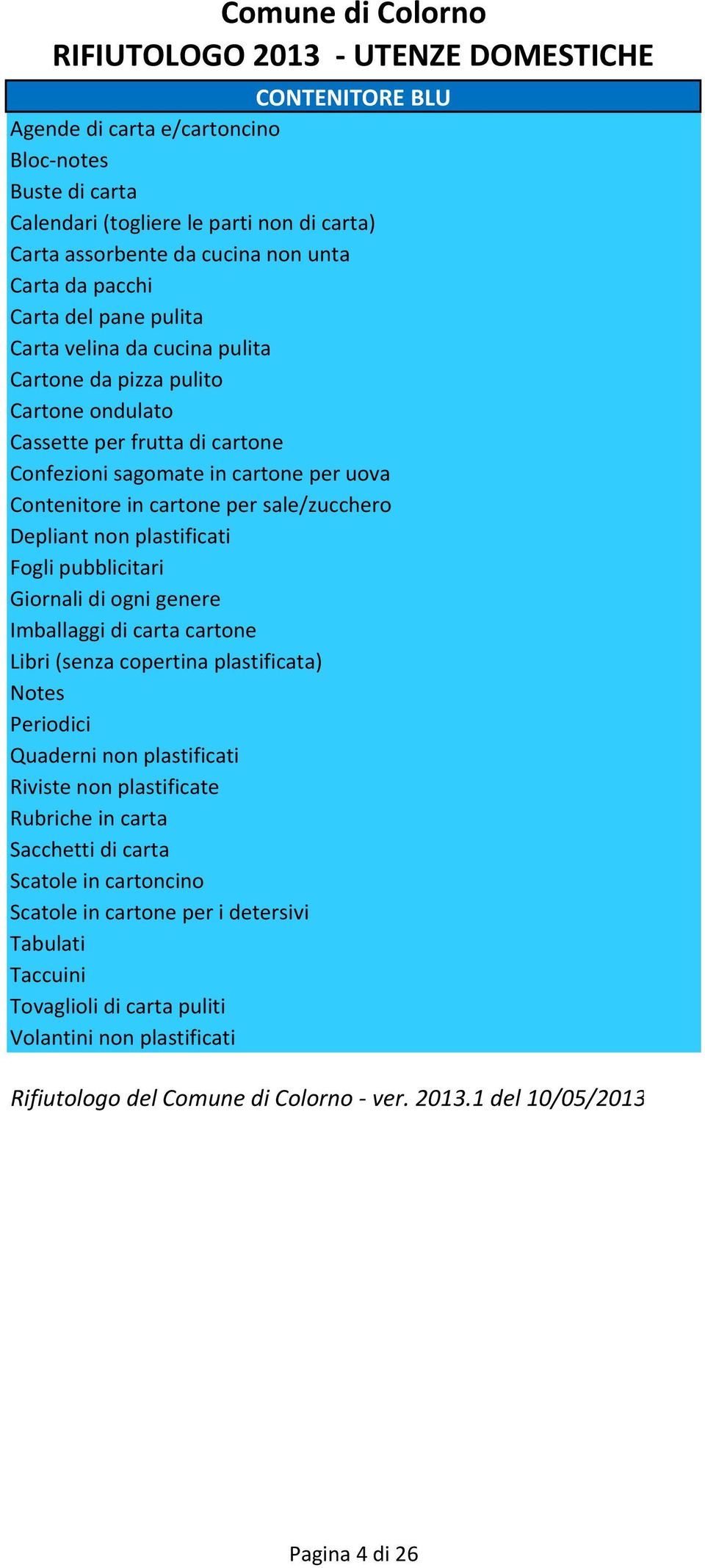 plastificati Fogli pubblicitari Giornali di ogni genere Imballaggi di carta cartone Libri (senza copertina plastificata) Notes Periodici Quaderni non plastificati Riviste non plastificate Rubriche in