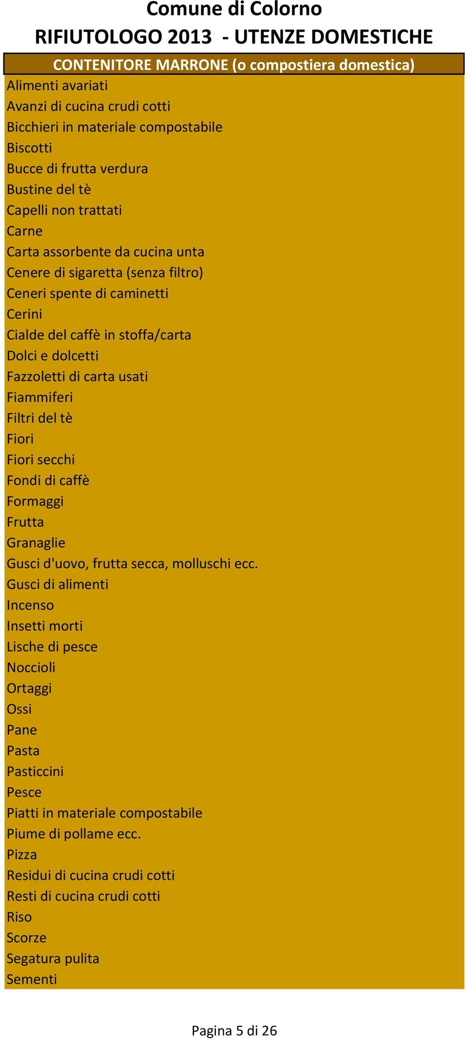 Fiammiferi Filtri del tè Fiori Fiori secchi Fondi di caffè Formaggi Frutta Granaglie Gusci d'uovo, frutta secca, molluschi ecc.