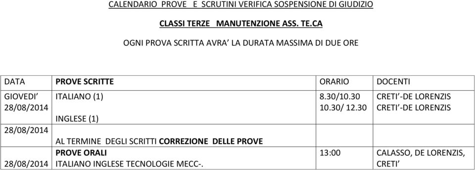 CA ITALIANO (1) INGLESE (1) AL TERMINE DEGLI SCRITTI