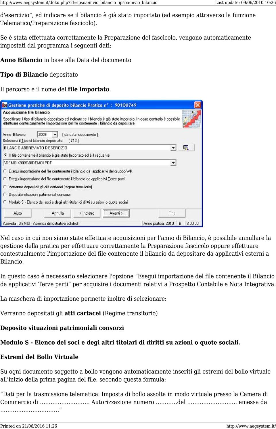 depositato Il percorso e il nome del file importato.