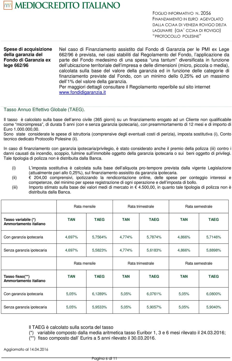 media), calcolata sulla base del valore della garanzia ed in funzione delle categorie di finanziamento previste dal Fondo, con un minimo dello 0,25% ed un massimo dell 1% del valore della garanzia.