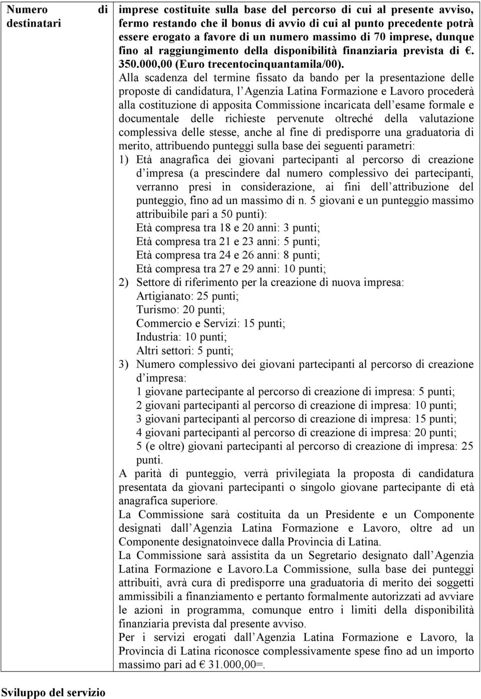 Alla scadenza del termine fissato da bando per la presentazione delle proposte di candidatura, l Agenzia Latina Formazione e Lavoro procederà alla costituzione di apposita Commissione incaricata dell