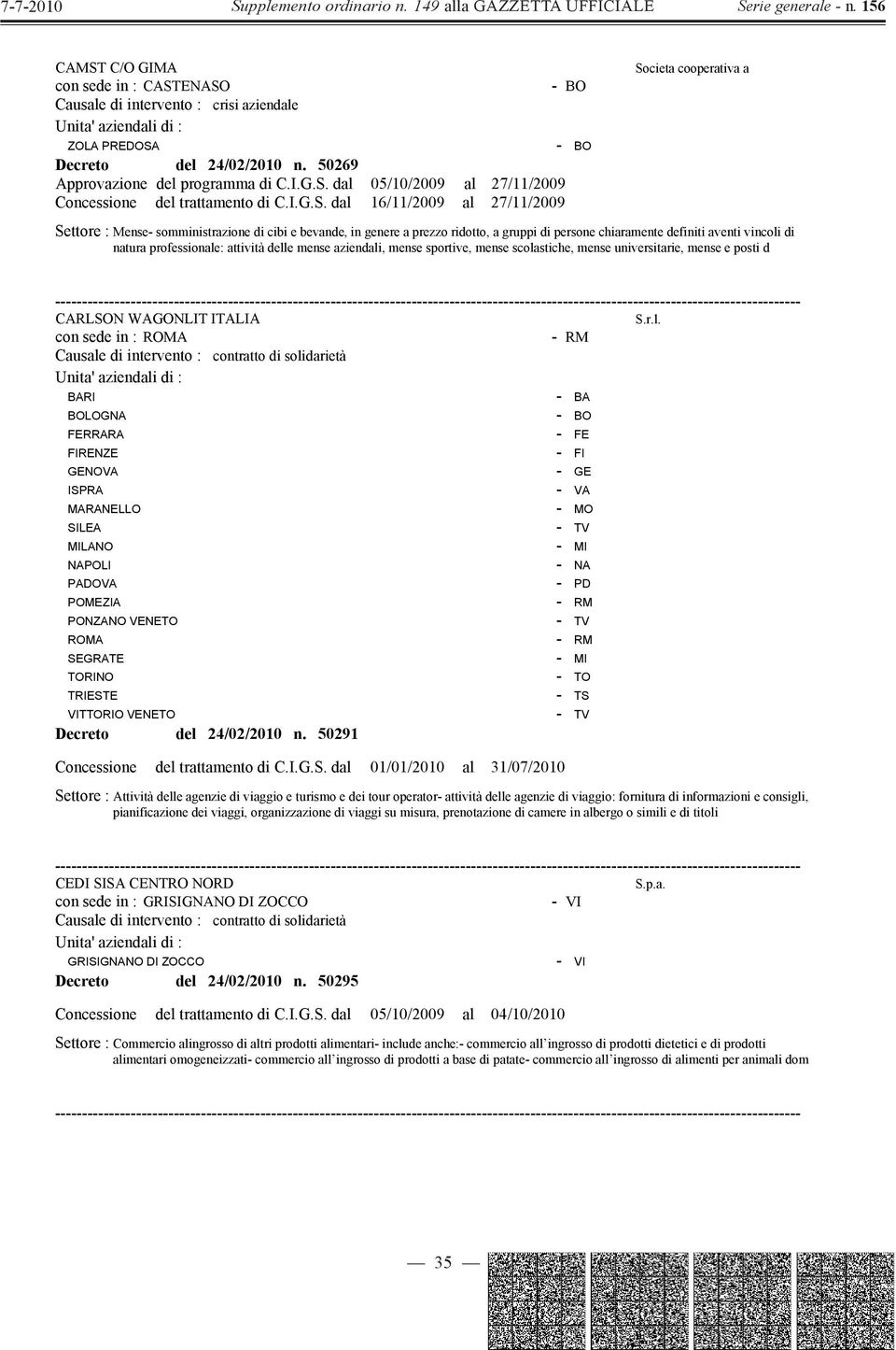 natura professionale: attività delle mense aziendali, mense sportive, mense scolastiche, mense universitarie, mense e posti d CARLSON WAGONLIT ITALIA con sede in : ROMA BARI BOLOGNA FERRARA FIRENZE