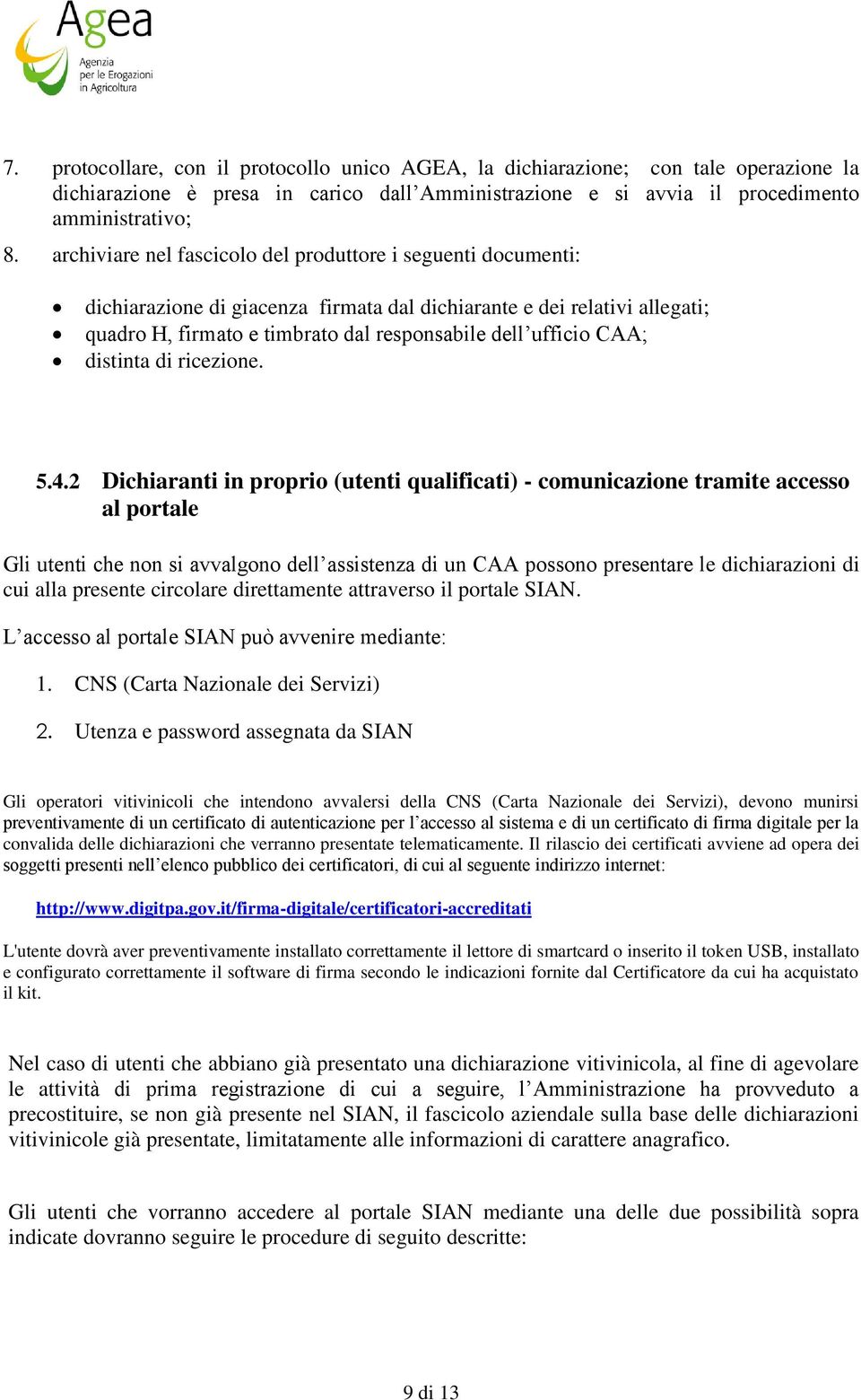 CAA; distinta di ricezione. 5.4.