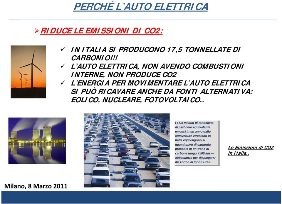 !! L AUTO ELETTRICA, NON AVENDO COMBUSTIONI INTERNE, NON PRODUCE CO2 L ENERGIA