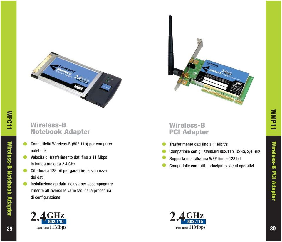 guidata inclusa per accompagnare l'utente attraverso le varie fasi della procedura di configurazione Wireless-B PCI Adapter 2.4 GHz 2.4 GHz 802.