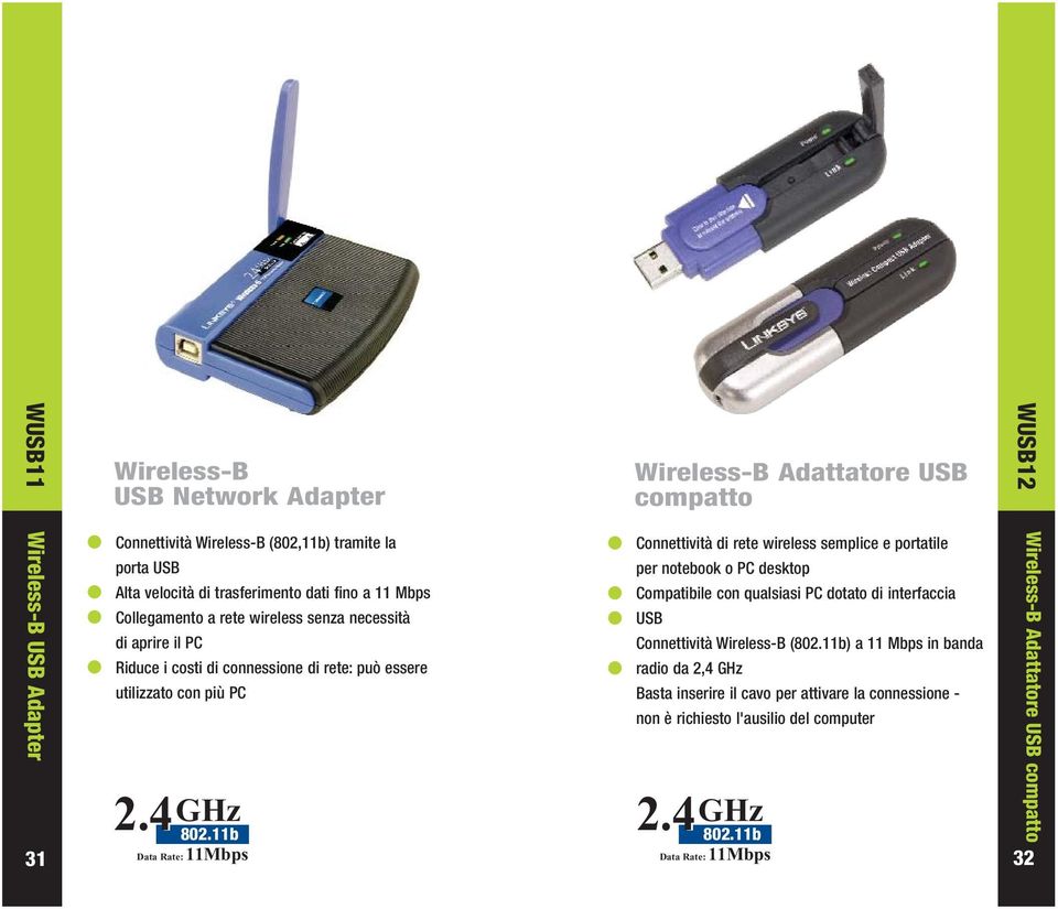 11b Wireless-B Adattatore USB compatto Connettività di rete wireless semplice e portatile per notebook o PC desktop Compatibile con qualsiasi PC dotato di interfaccia USB Connettività