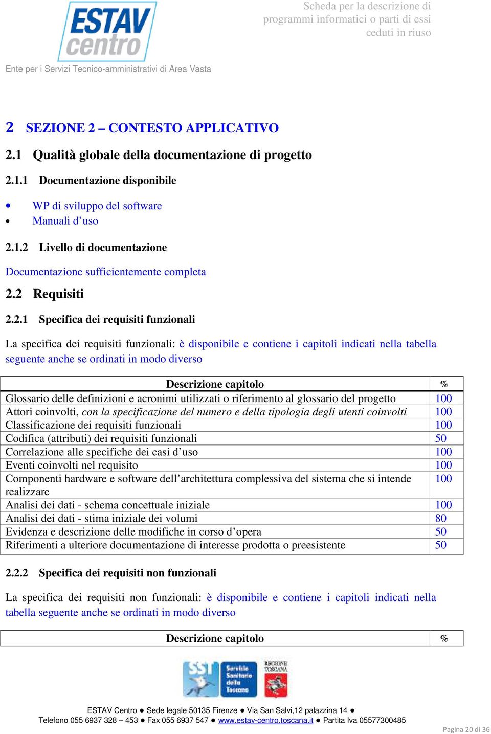 Descrizione capitolo % Glossario delle definizioni e acronimi utilizzati o riferimento al glossario del progetto 100 Attori coinvolti, con la specificazione del numero e della tipologia degli utenti