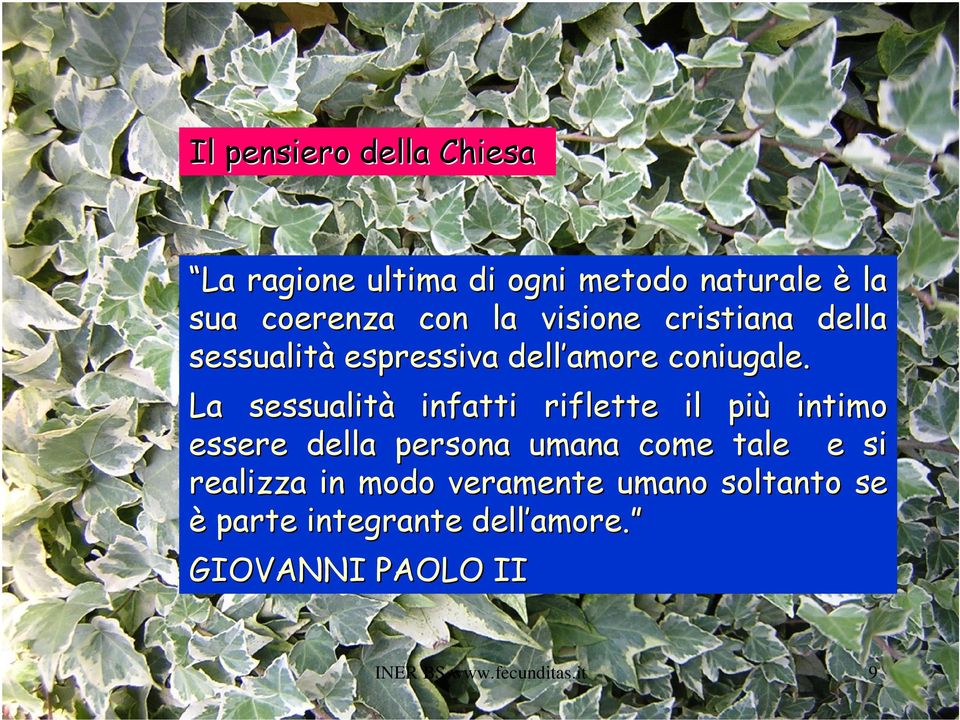 La sessualità infatti riflette il più intimo essere della persona umana come tale e si